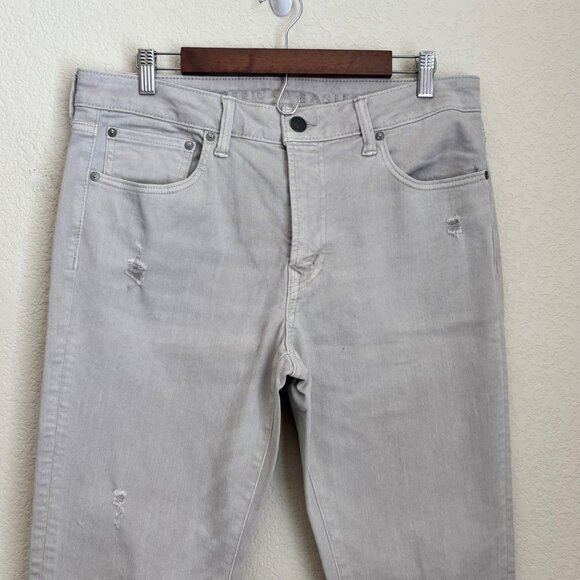 American Eagle Airflex+ Mens Gray Slim Straight Jeans Size 34x30 Distressed - Picture 2 of 12